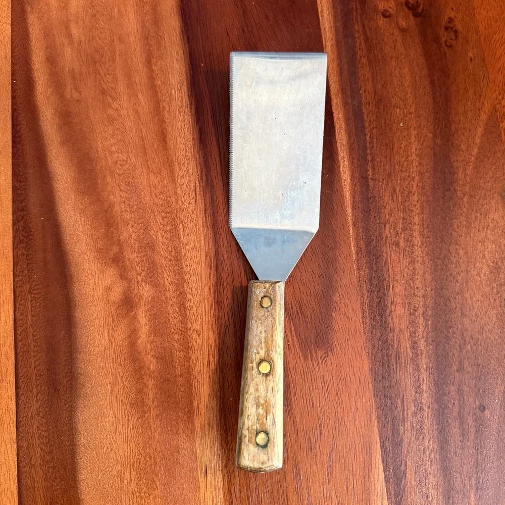Vintage Old Homestead Stainless Serrated Spatula Wood Handle Japan